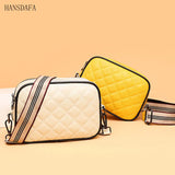 Woven Wide Strap Shoulder Bag Lozenge Leather Messenger Wallet