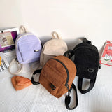 Mini Corduroy Backpack Preppy Style Girl Autumn Winter Small School Bag