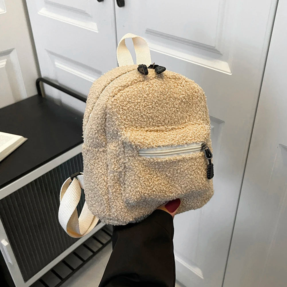 Mini Lamb Wool Backpack Preppy Style Casual Rucksacks