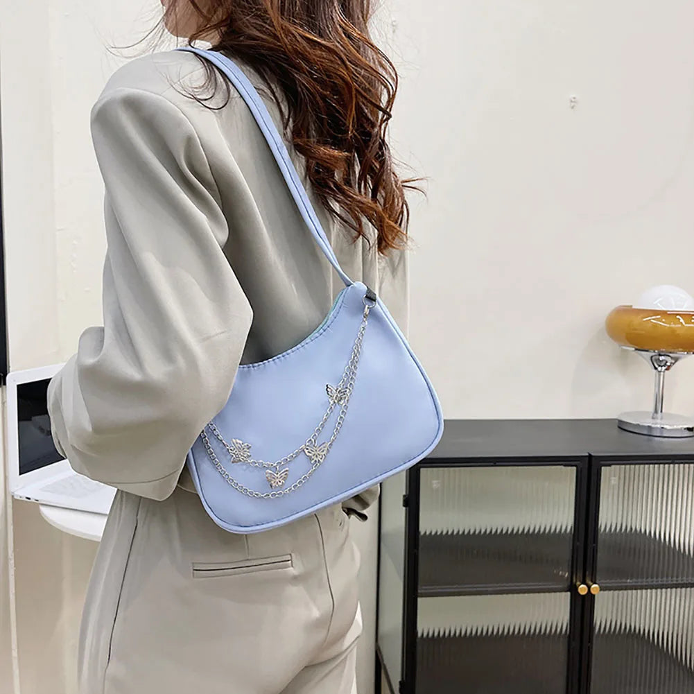 Nylon Butterfly Chain Tote Handbag for Women