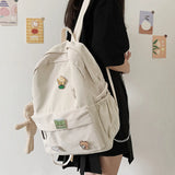 Women Nylon Backpack Bear Female Student College School Bag Badge