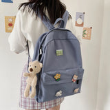 Women Nylon Backpack Bear Female Student College School Bag Badge