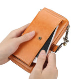 Women Oil wax Leather Tassel Wallet Long Phone Purses Card Capacity Clutch