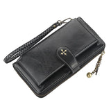 Women Oil wax Leather Tassel Wallet Long Phone Purses Card Capacity Clutch