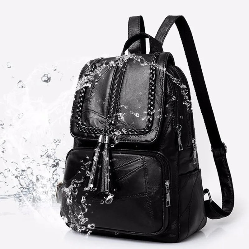 Women Leather Backpack School Bag - Waterproof Travel Shoulder Bag