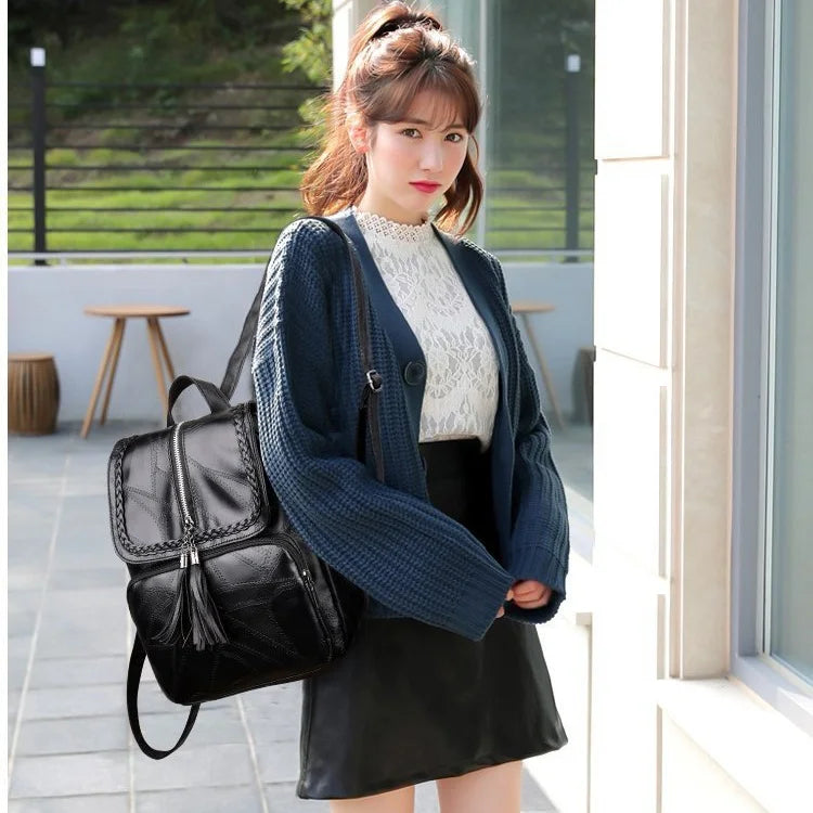 Women PU Leather Backpack School Bag Waterproof Travel...