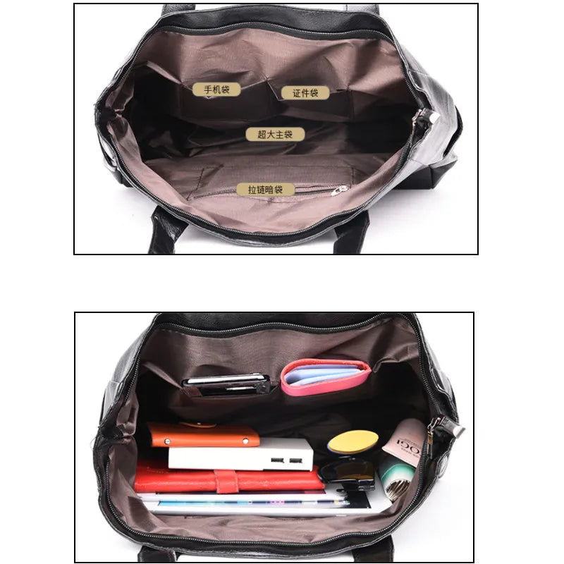 Retro PU Leather Tote Bag with Double Shoulder Strap