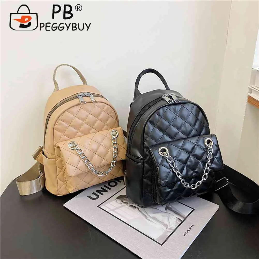 PU Leather Shoulder Backpack Rhombus Student Preppy School Bag