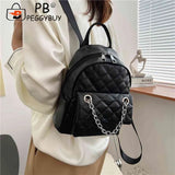 PU Leather Shoulder Backpack Rhombus Student Preppy School Bag