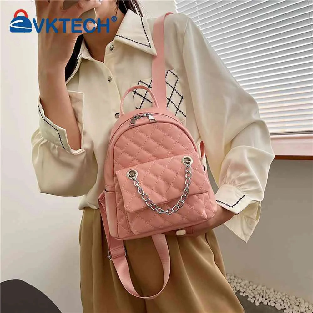 Women PU Leather Shoulder Backpack Rhombus Ladies Student Preppy School Backpack
