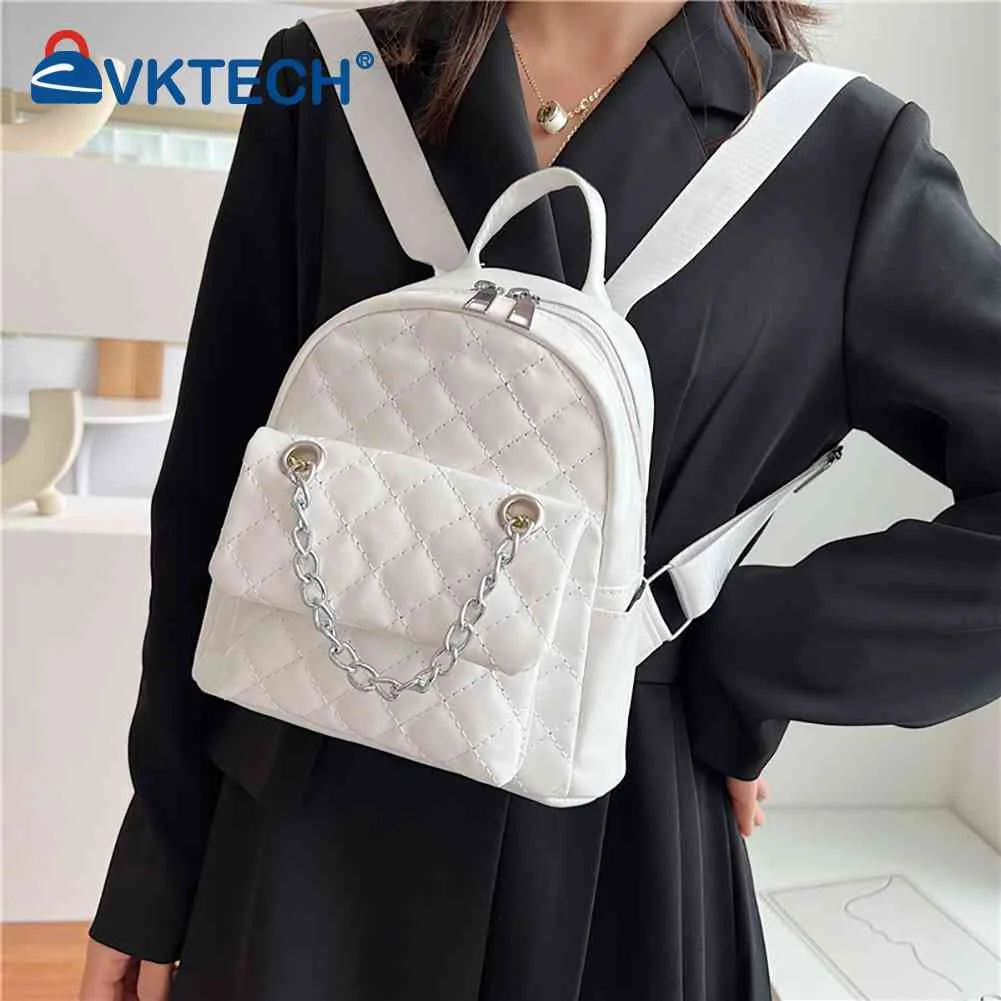 Women PU Leather Shoulder Backpack Rhombus Ladies Student Preppy School Backpack