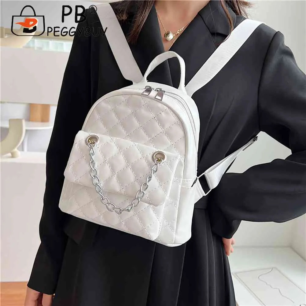 PU Leather Shoulder Backpack Rhombus Student Preppy School Bag