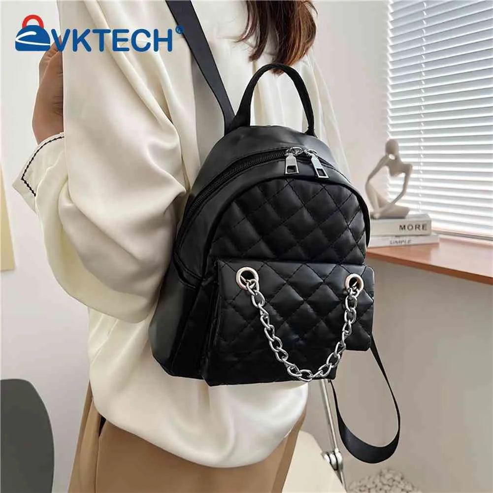 Women PU Leather Shoulder Backpack Rhombus Ladies Student Preppy School Backpack