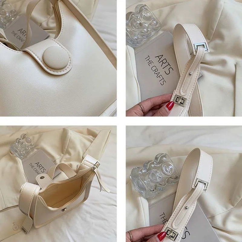 PU Leather Shoulder Bags Underarm Ladies Handbags Big Capacity Bucket Bag