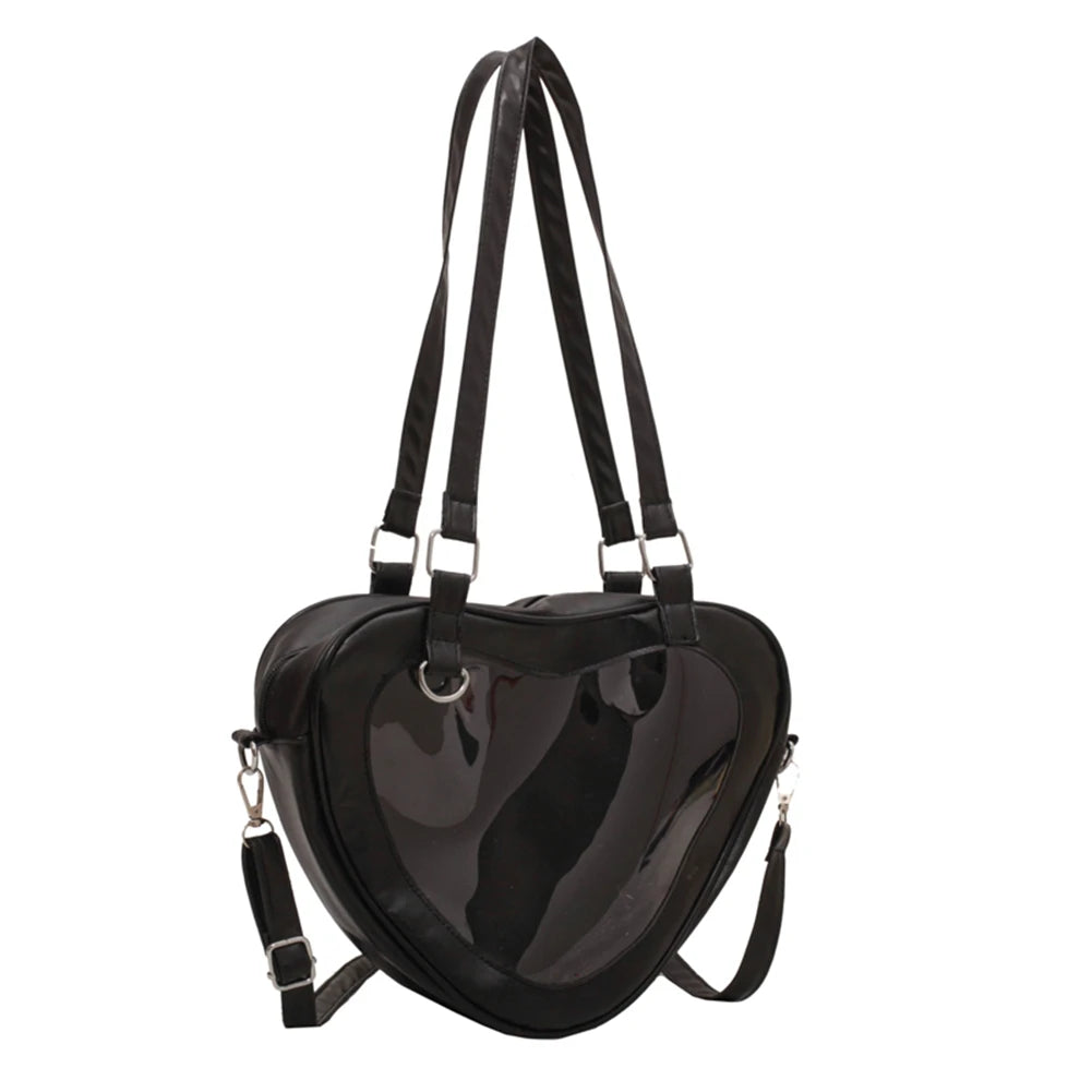 Women PVC Shoulder Bag Love Heart Shaped Handbag Totes Purse