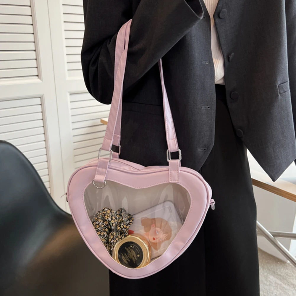 Women PVC Shoulder Bag Love Heart Shaped Handbag Totes Purse