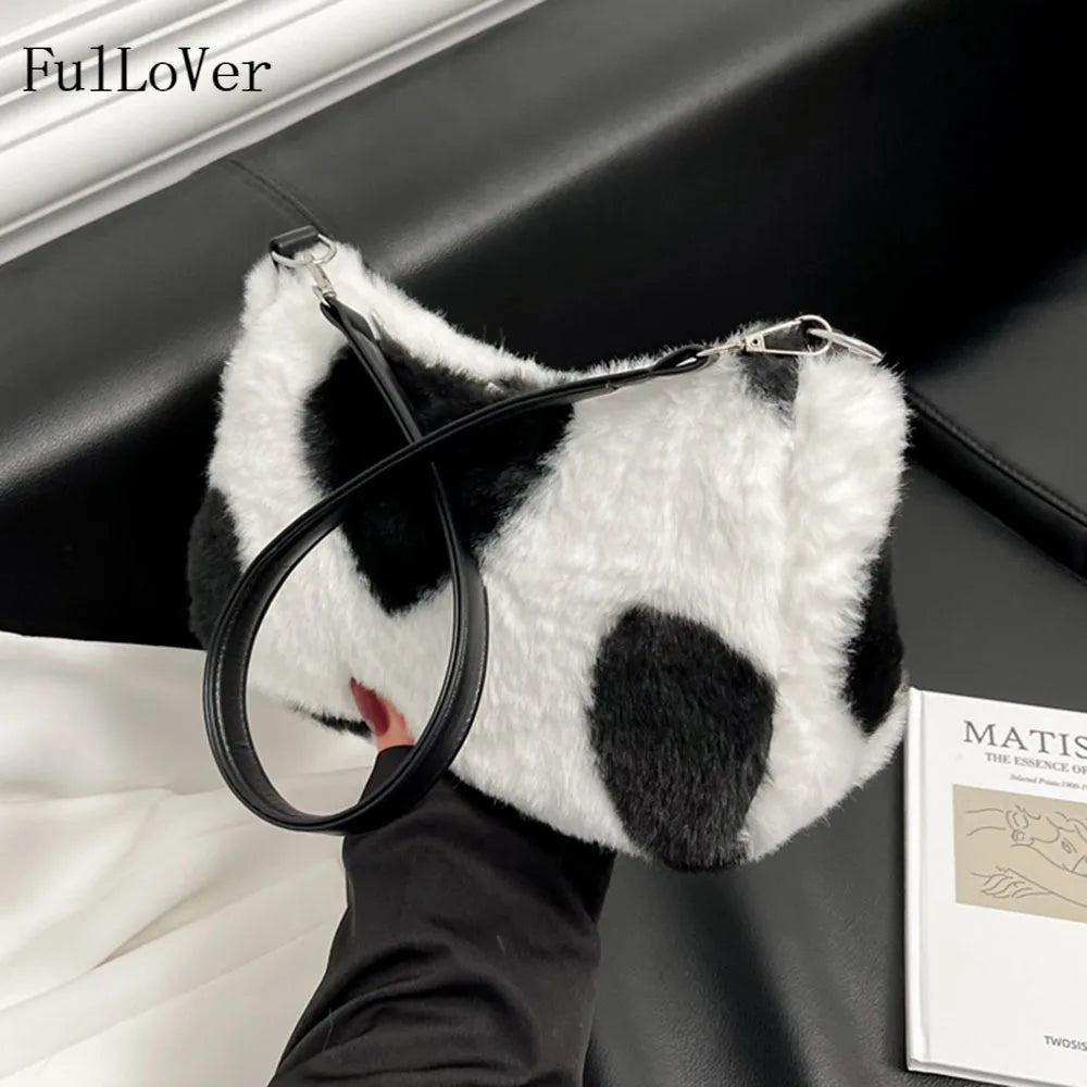 Women Plush Love Handbags Autumn/Winter Shoulder Bags Geometric Pattern Bags