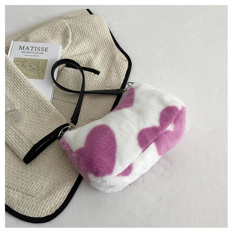 Women Plush Love Handbags Autumn/Winter Shoulder Bags Geometric Pattern Bags