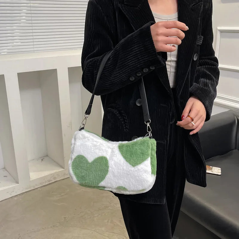 Women Plush Love Handbags Autumn/Winter Shoulder Bags Geometric Pattern Bags