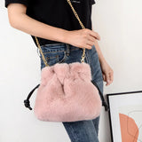 Women Plush Shoulder Bag Soft Faux Fur Mink Fur Ladies Crossbody Shopping Bag