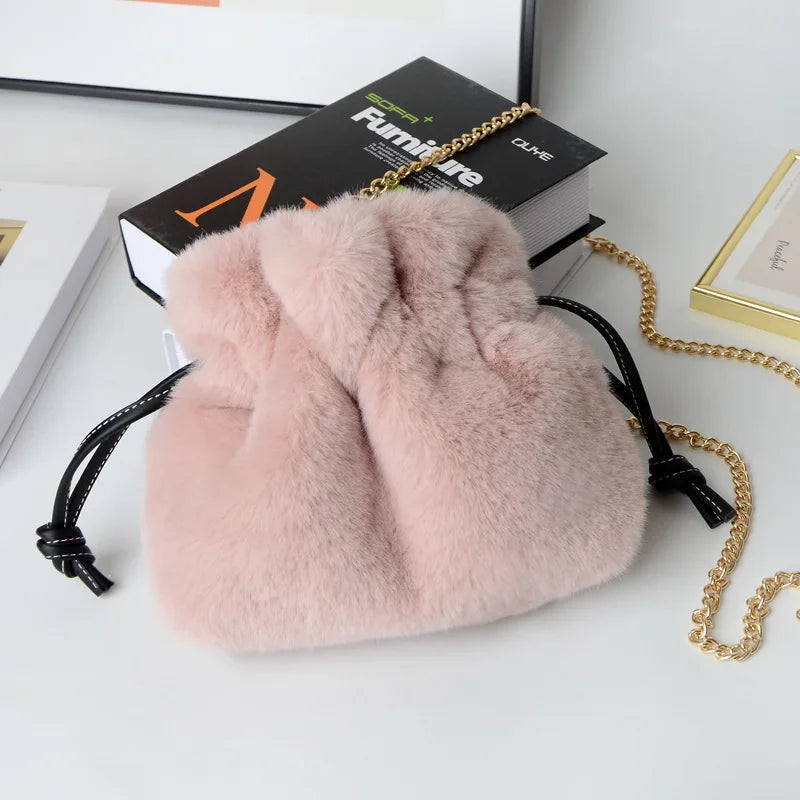 Women Plush Shoulder Bag Soft Faux Fur Mink Fur Ladies Crossbody Shopping Bag