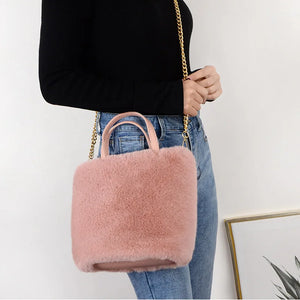 Women Plush Shoulder Bag Soft Faux Fur Ladies Chain Messenger Bags