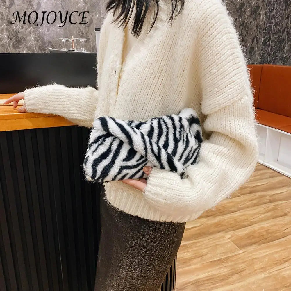 Plush Leopard Underarm Bag Mini Tote Bags Purse