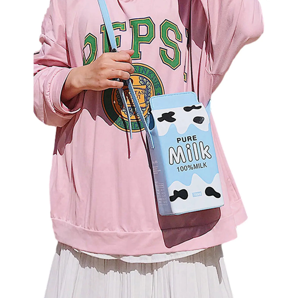 Cartoon Milk Box Crossbody Phone Bag Adjustable Strap