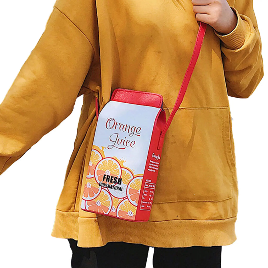 Cartoon Milk Box Crossbody Phone Bag Adjustable Strap