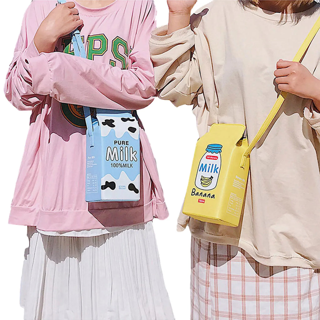 Cartoon Milk Box Crossbody Phone Bag Adjustable Strap