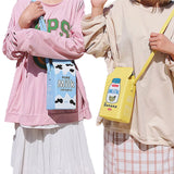 Cartoon Milk Box Crossbody Phone Bag Adjustable Strap