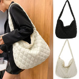 Women Puffy Handbag Winter Quilted Tote Bag Plaid Shoulder Bags