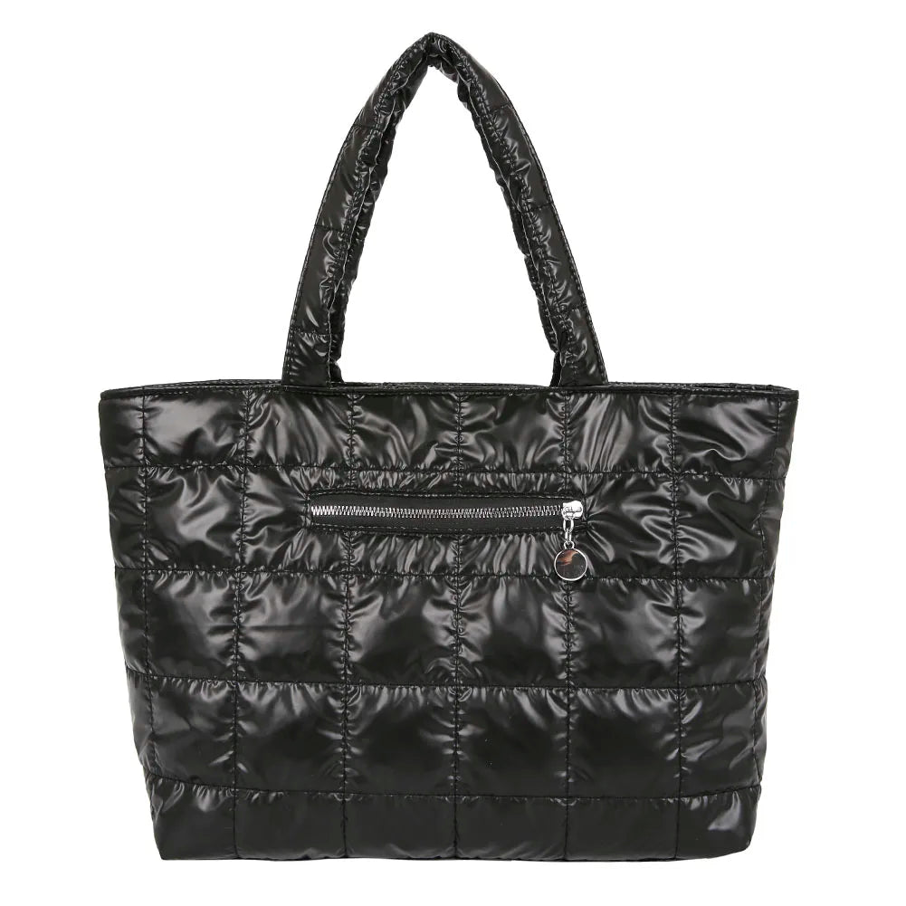 Vintage Quilted Shoulder Bag Solid Nylon Tote Handbag