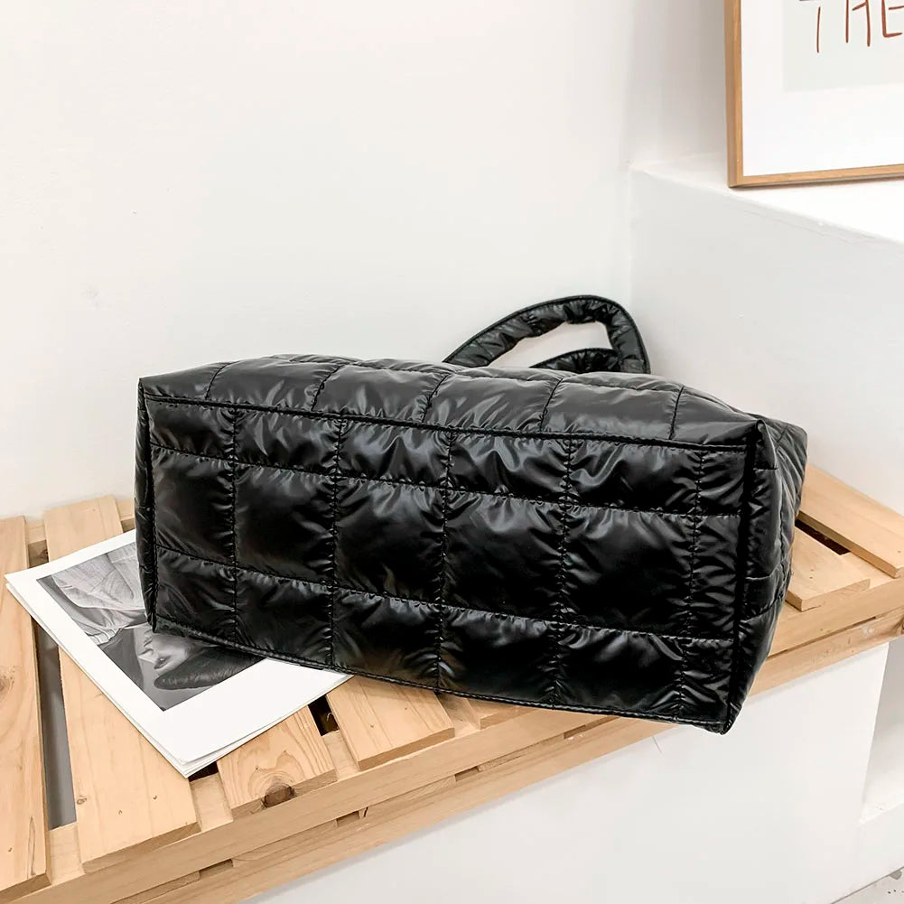 Vintage Quilted Shoulder Bag Solid Nylon Tote Handbag