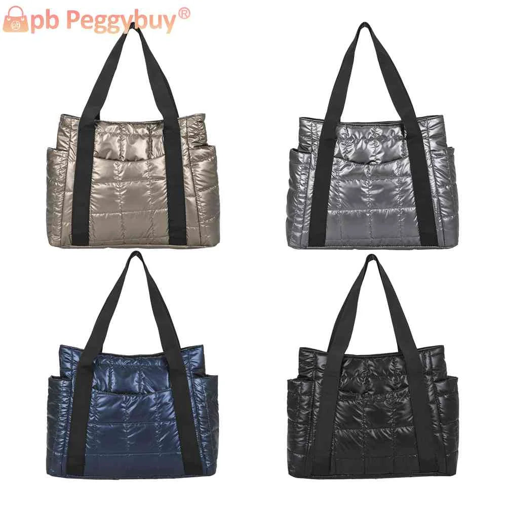 Women Quilted Lattice Shoulder Nylon Bag Solid Large Tote Handbags