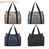 Women Quilted Lattice Shoulder Nylon Bag Solid Large Tote Handbags