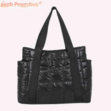 Women Quilted Lattice Shoulder Nylon Bag Solid Large Tote Handbags