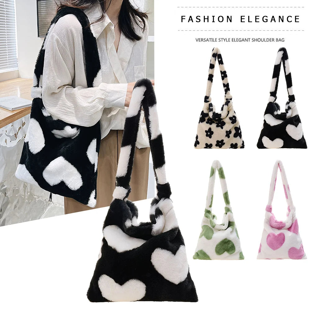 Women Retro Plush Handbag Soft Warm Autumn Winter Fluffy Phone Bag