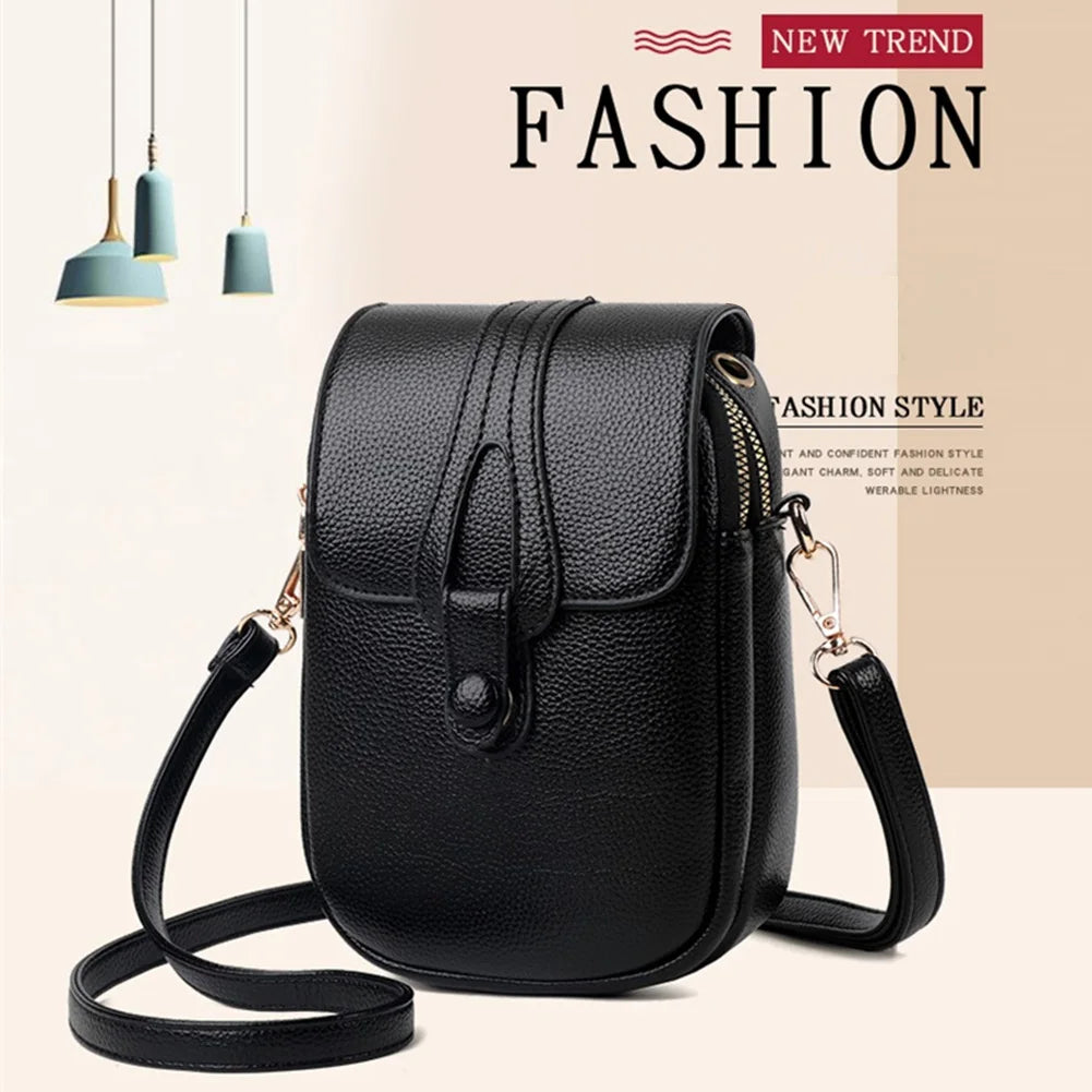Women Saddle Bag Flap Small Shoulder Bag Solid PU Leather