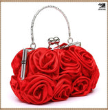 Satin Rose Handbag Evening Wedding Purse Flower Clutch Bag