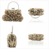 Satin Rose Handbag Evening Wedding Purse Flower Clutch Bag