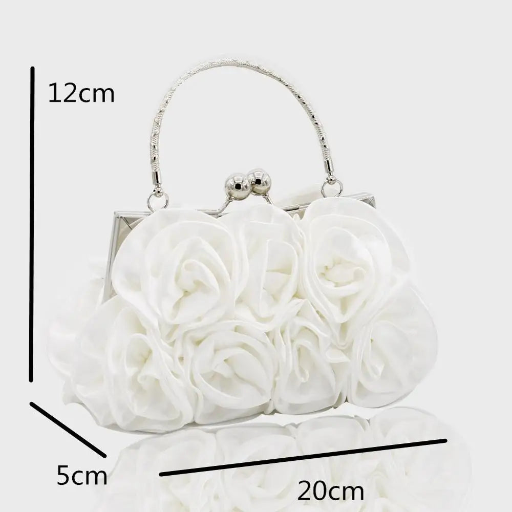 Satin Rose Handbag Evening Wedding Purse Flower Clutch Bag