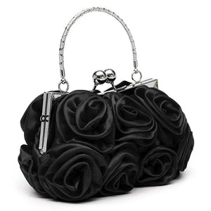 Satin Rose Handbag Evening Wedding Purse Flower Clutch Bag