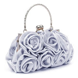 Satin Rose Handbag Evening Wedding Purse Flower Clutch Bag