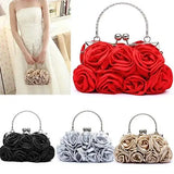 Satin Rose Handbag Evening Wedding Purse Flower Clutch Bag