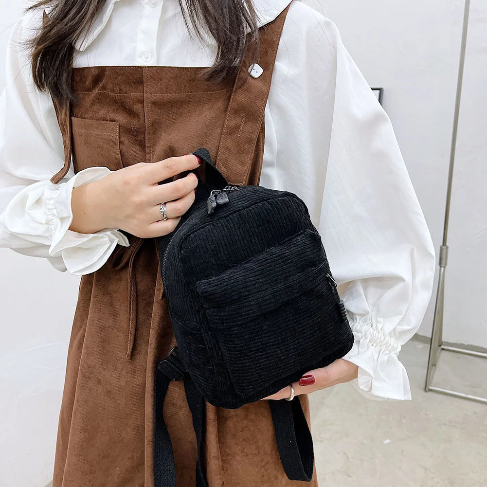 Women Corduroy Backpack Autumn Winter Small Rucksack