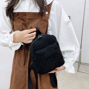 Women Corduroy Backpack Autumn Winter Small Rucksack