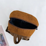 Women School Corduroy Solid Backpack Autumn Winter Small Rucksack