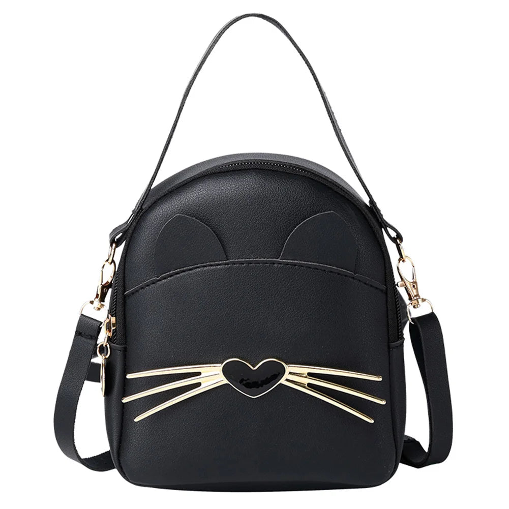 Cat Crossbody Shoulder Backpack Leather Purse Teen Messenger Bag