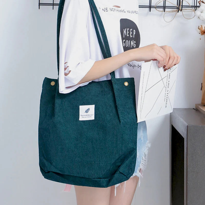 Corduroy Shoulder Bag Retro Style Tote Handbag